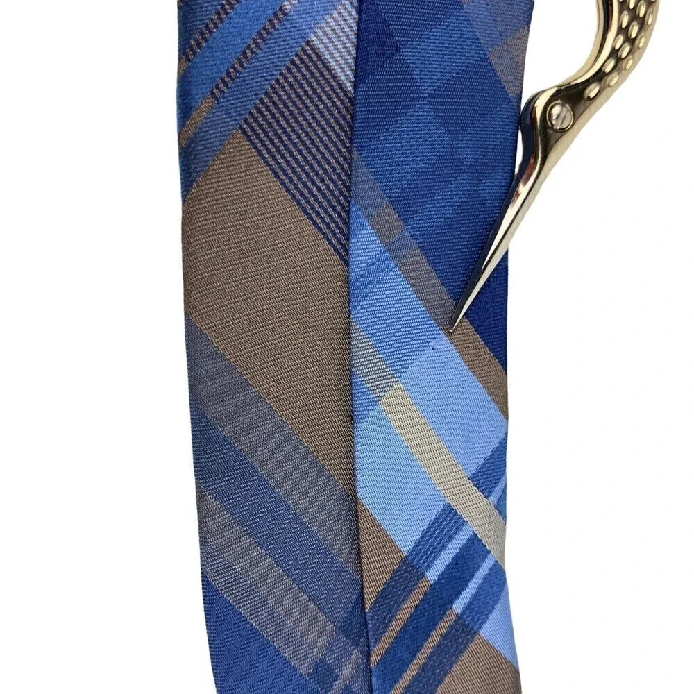 Joseph Abboud Silk Tie Mens Plaid Blue Brown 100% Silk Necktie *READ*
